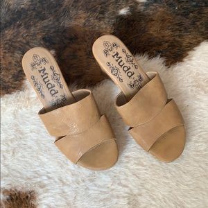 Brown leather wedges